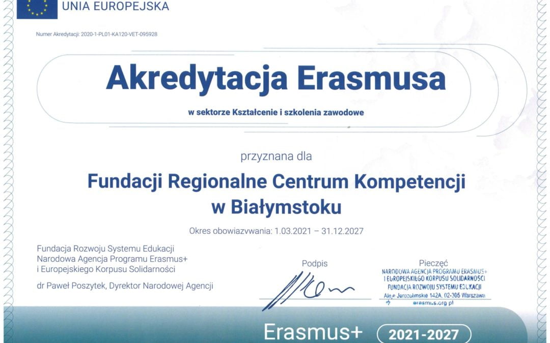 We have received accreditation from the largest educational foundation in Poland – the National Agency of the Erasmus + Program